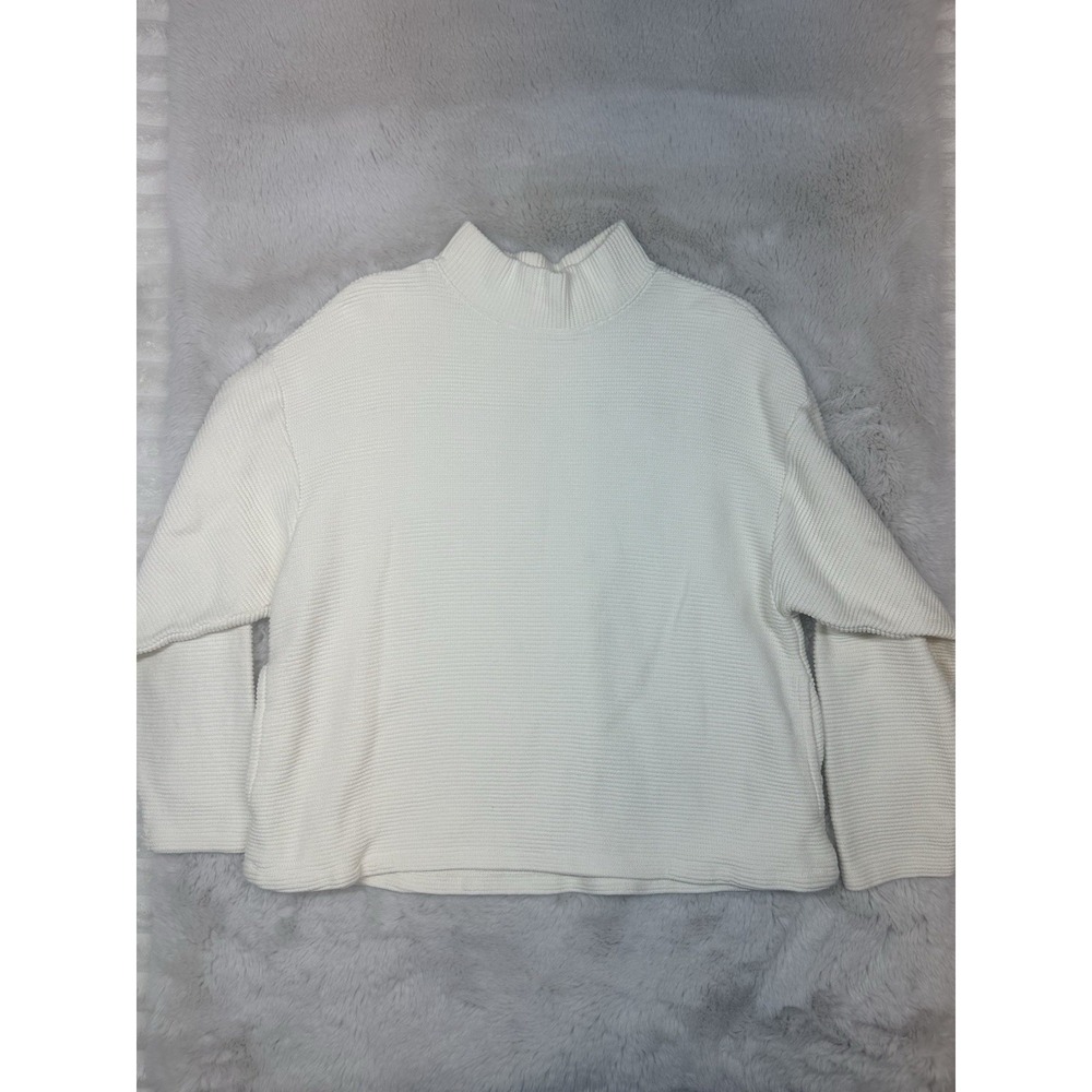 Madewell Women's Sweater Cream Size Medium Mock Neck Ribbed Pockets